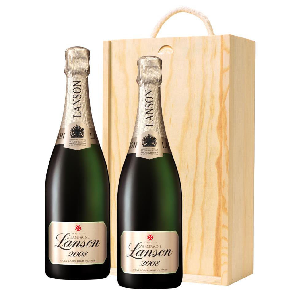 Lanson Le Vintage 2009 Champagne 75cl Twin Pine Wooden Gift Box 2x75cl