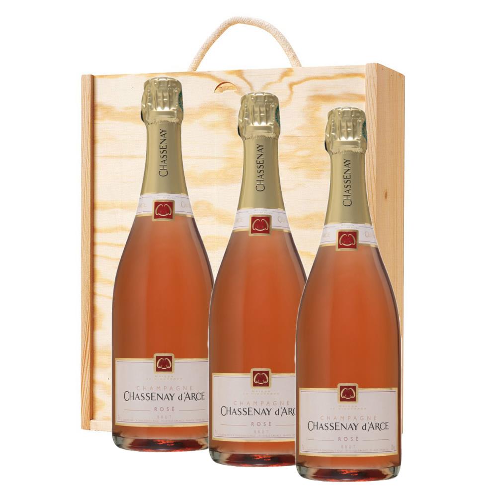 3 x Chassenay d'Arce Rose 75cl In A Pine Wooden Gift Box | Buy online ...
