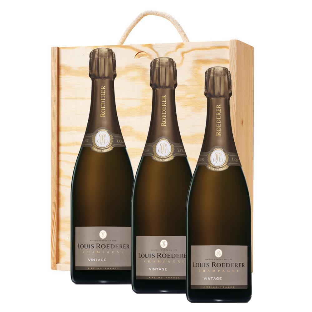 3 x Louis Roederer Brut Vintage 2013 Champagne 75cl In A Pine Wooden ...