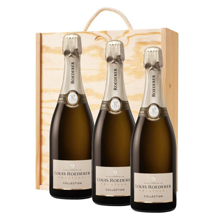 View 3 x Louis Roederer Collection 245 Champagne 75cl In A Pine Wooden Gift Box