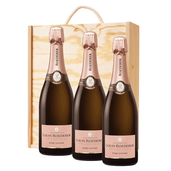 3 x Louis Roederer Vintage Rose 2015 Champagne 75cl In A Pine Wooden ...