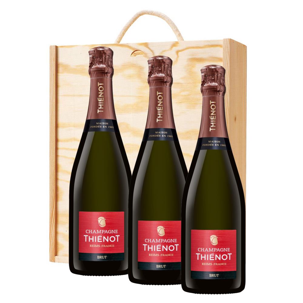 3 X Thienot Brut Champagne 75cl In A Pine Wooden Gift Box | Buy Online ...