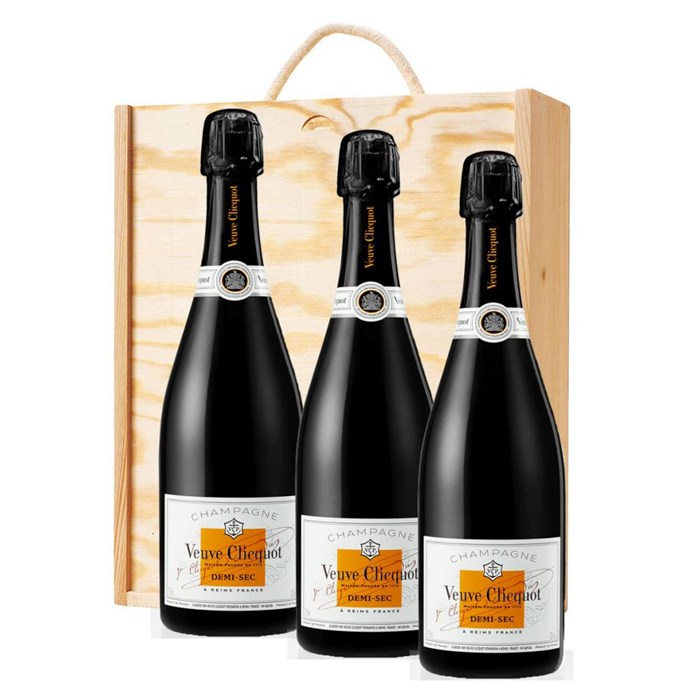 View 3 x Veuve Clicquot Demi-Sec Champagne 75cl In A Pine Wooden Gift Box