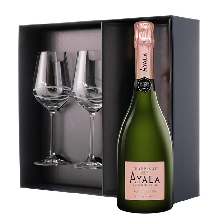 View Ayala Rose Majeur Champagne 75cl And Venezia Glasses Gift Box Set