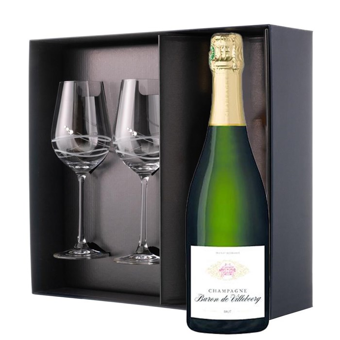 View Baron De Villeboerg Brut Champagne 75cl And Venezia Glasses Gift Box Set