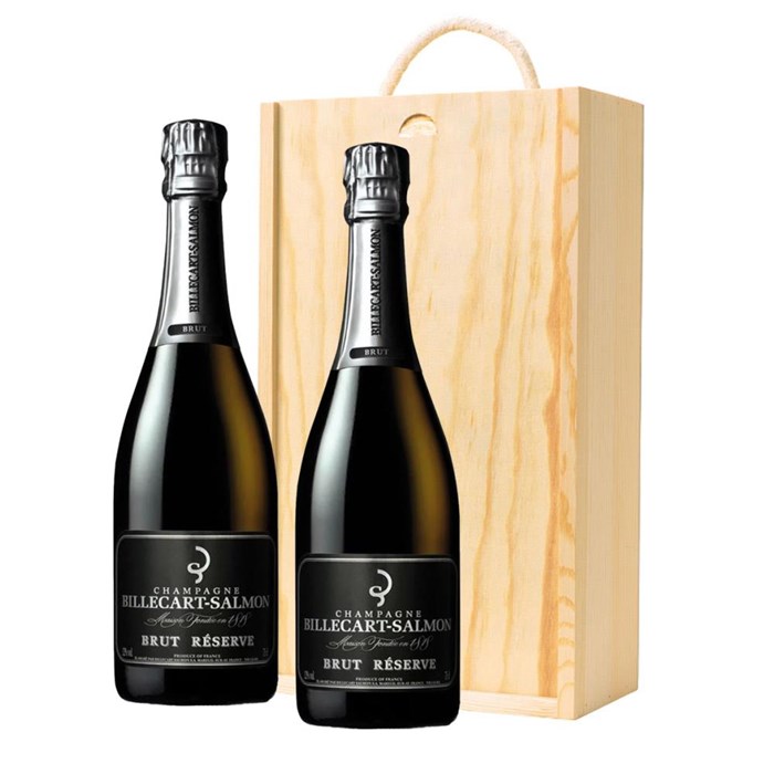 View Billecart Salmon Le Reserve Champagne 75cl Twin Pine Wooden Gift Box (2x75cl)