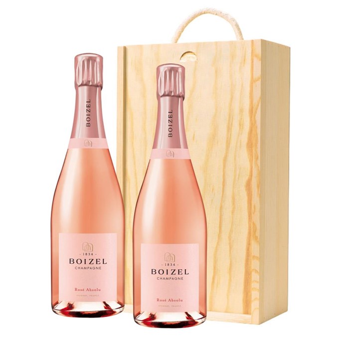 View Boizel Rose Absolu Champagne 75cl Twin Pine Wooden Gift Box (2x75cl)