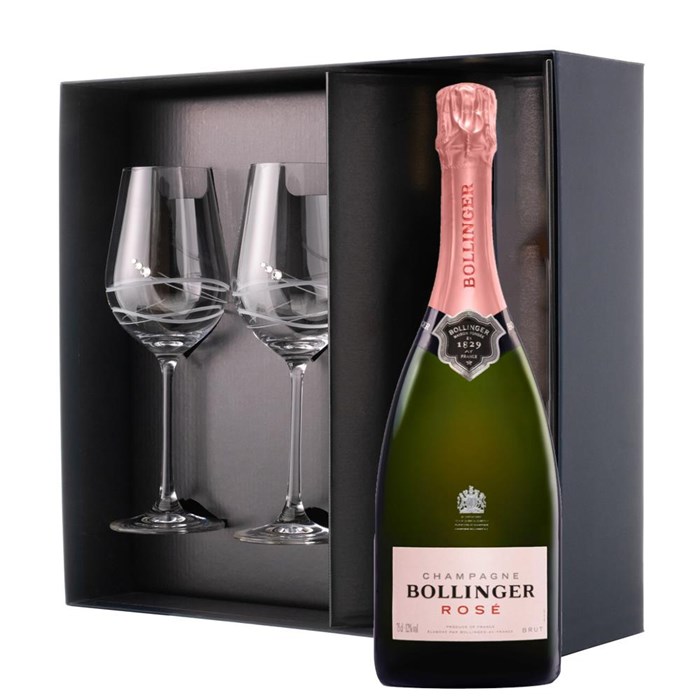 View Bollinger Rose Champagne 75cl And Venezia Glasses Gift Box Set