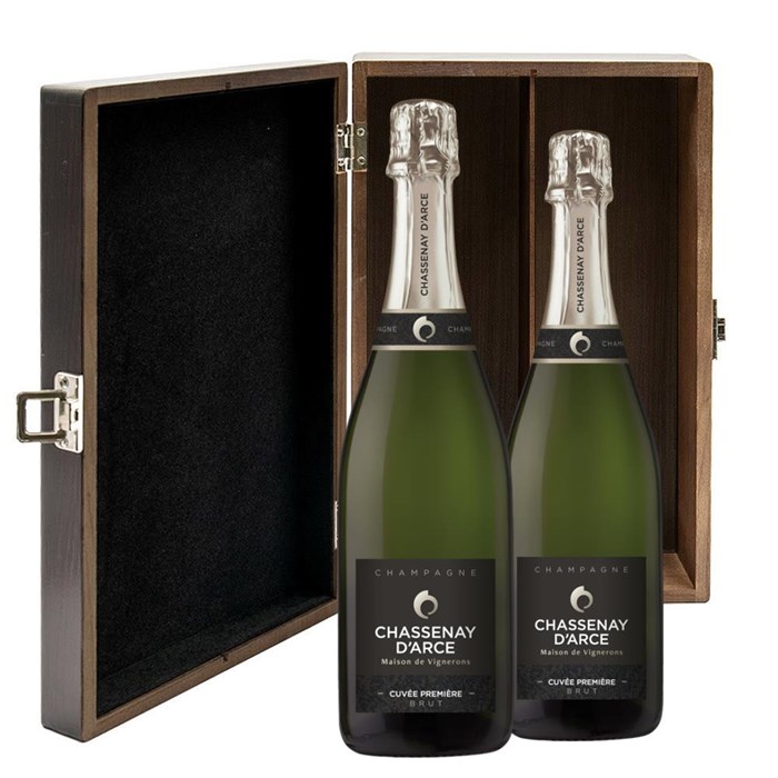 View Chassenay d'Arce Cuvee Premiere Brut Champagne 75cl Twin Luxury Elm Wood Gift Box (2x75cl)