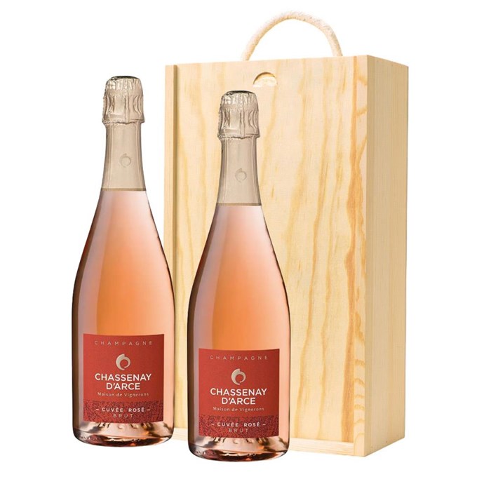 View Chassenay dArce Cuvee Rose Champagne 75cl Twin Pine Wooden Gift Box (2x75cl)