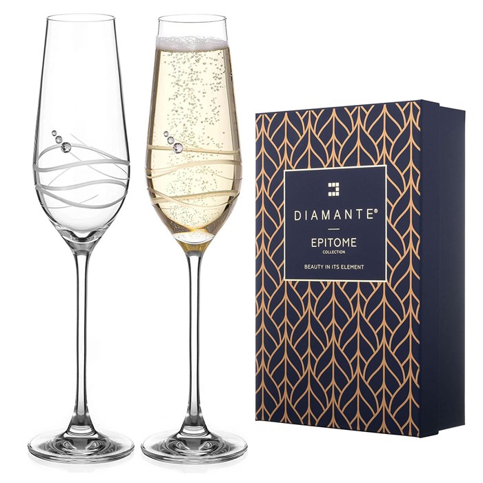 View Diamante Venezia Champagne Flutes Adorned with Swarovski Crystals – Set of 2