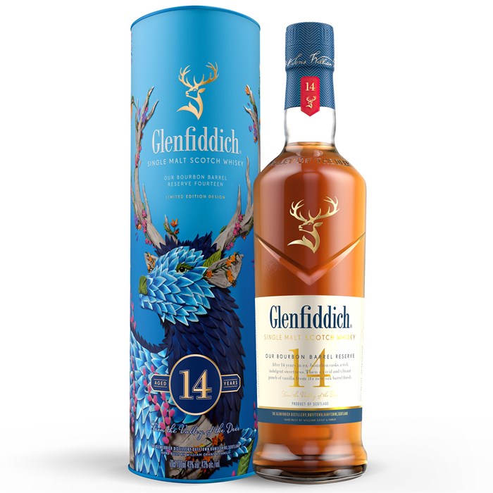 View Glenfiddich 14 Year Old Bourbon Barrel Reserve Whisky 70cl In Festive Gift Box