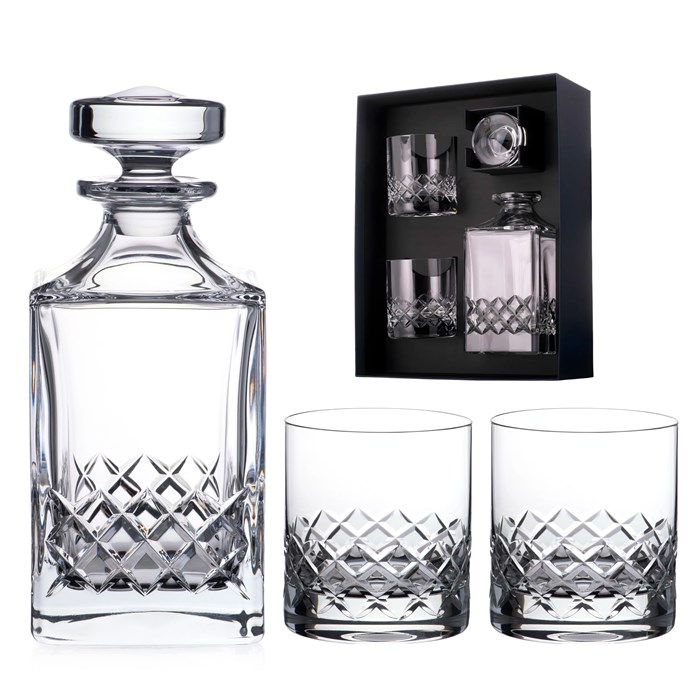 View Diamante Grosvenor Crystal Whiskey Decanter Set – 3 Pieces