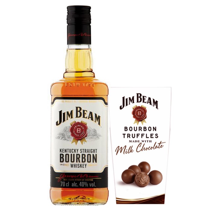 View Jim Beam White Label Whisky 70cl and Milk Chocolate Bourbon Truffles 135g