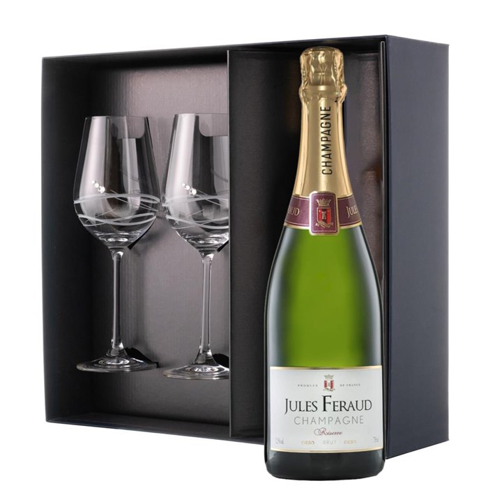 View Jules Feraud Brut Champagne 75cl And Venezia Glasses Gift Box Set