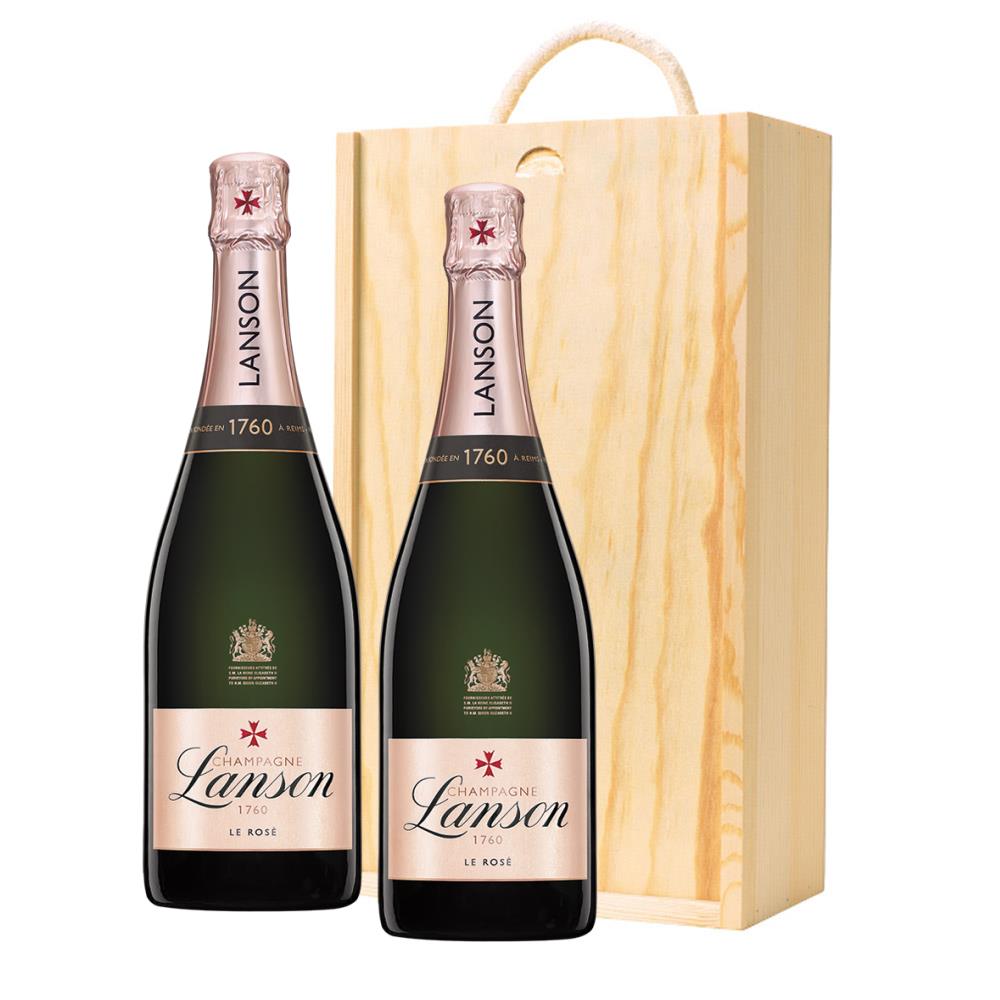 Lanson La Rose Champagne 75cl Twin Pine Wooden Gift Box (2x75cl) Buy