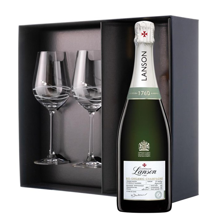 View Lanson Le Green Label Organic Champagne 75cl And Venezia Glasses Gift Box Set