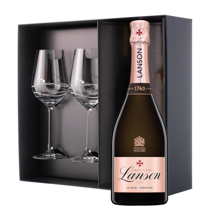 View Lanson Le Rose Creation Champagne 75cl And Venezia Glasses Gift Box Set