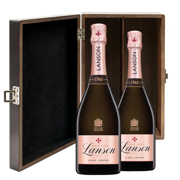 View Lanson Le Rose Creation Champagne 75cl Twin Luxury Elm Wood Gift Box (2x75cl)