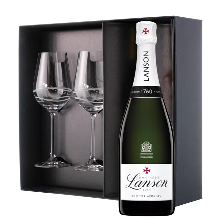 View Lanson Le White Label Sec Champagne 75cl And Venezia Glasses Gift Box Set