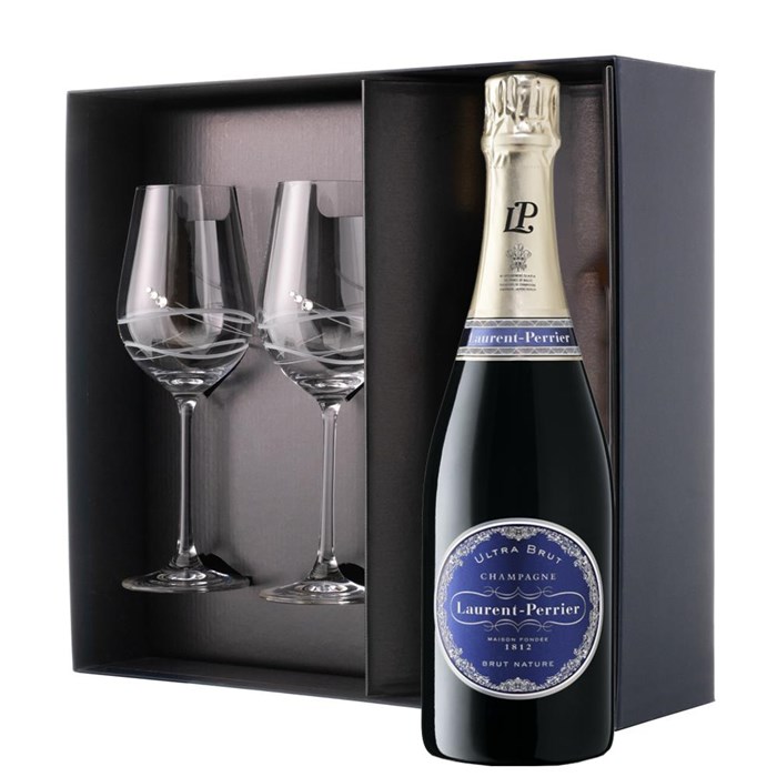 View Laurent Perrier Ultra Brut Champagne 75cl And Venezia Glasses Gift Box Set