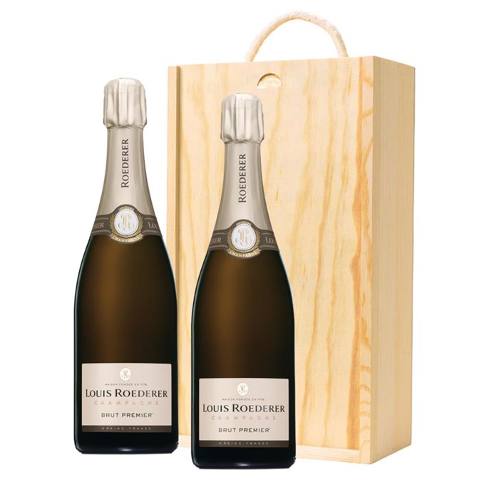 View Louis Roederer Brut Premier 75cl Twin Pine Wooden Gift Box (2x75cl)