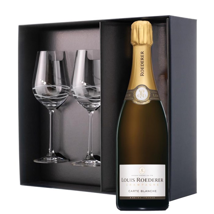 View Louis Roederer Carte Blanche Champagne 75cl And Venezia Glasses Gift Box Set