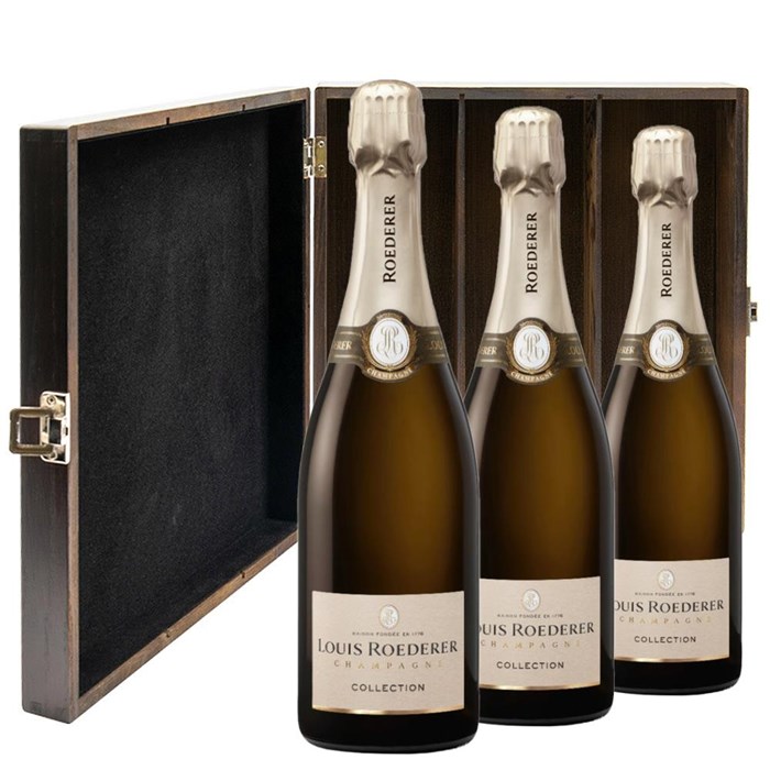 View Louis Roederer Collection 245 Champagne 75cl Three Bottle Luxury Elm Wood Gift Box