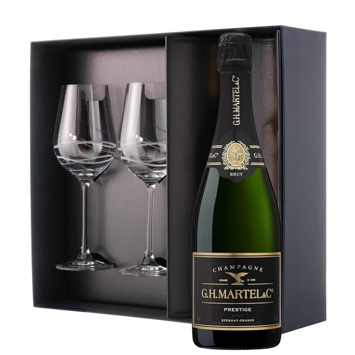 View Martel Prestige Brut Champagne 75cl And Venezia Glasses Gift Box Set