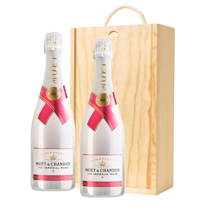 View Moet & Chandon Ice Imperial Rose 75cl Twin Pine Wooden Gift Box (2x75cl)