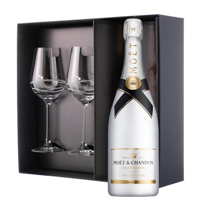 View Moet and Chandon Ice White Imperial 75cl And Venezia Glasses Gift Box Set