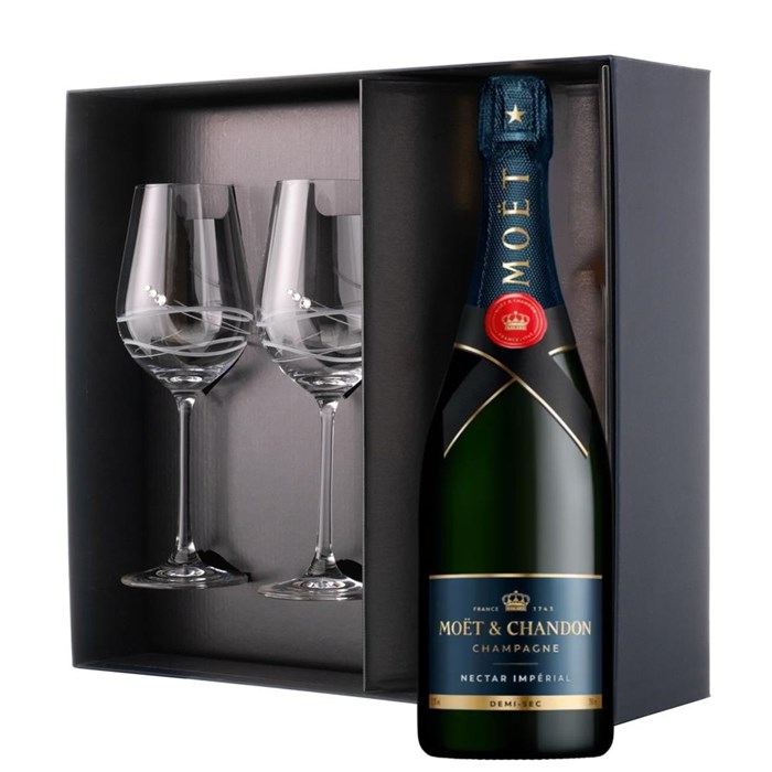 View Moet & Chandon Nectar Demi Sec Champagne 75cl And Venezia Glasses Gift Box Set