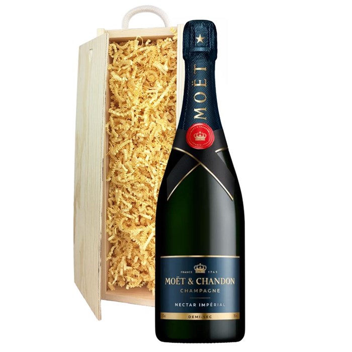 View Moet & Chandon Nectar Demi Sec Champagne 75cl In Pine Gift Box