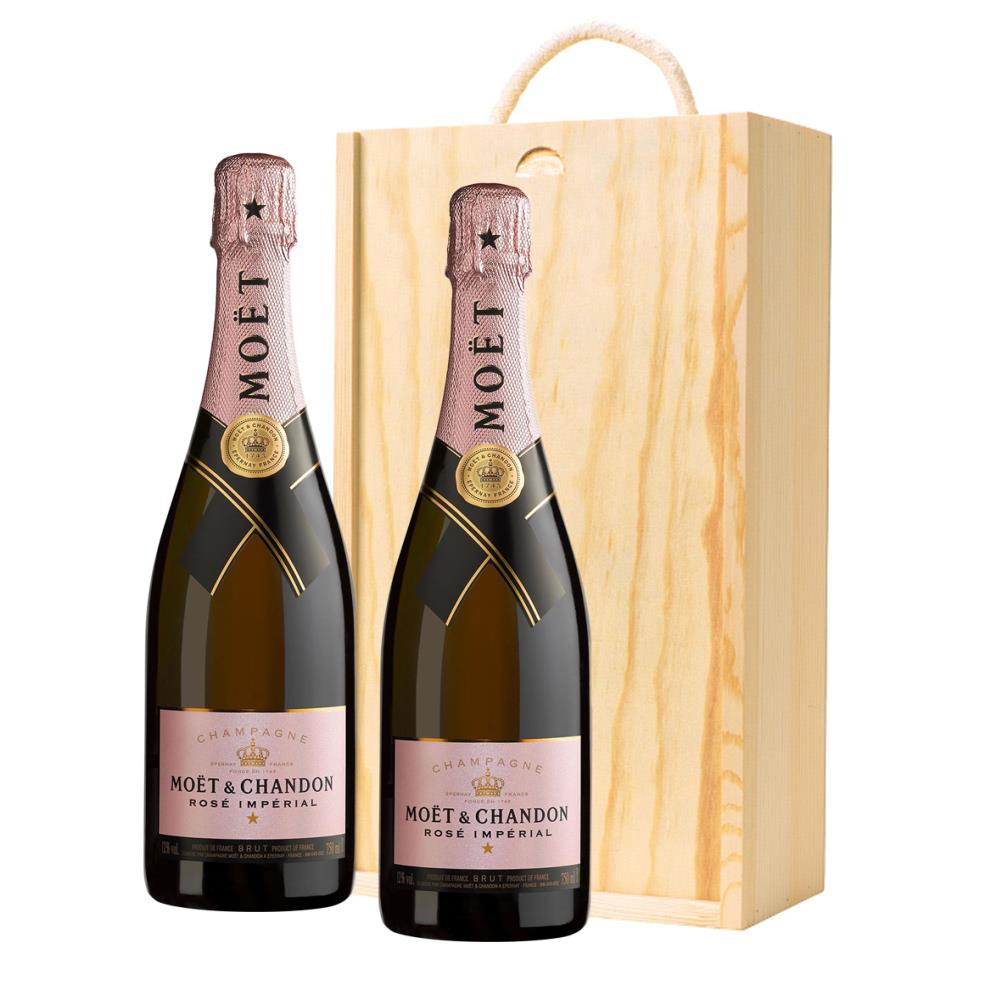 Moet & Chandon Rose Champagne 75cl Twin Pine Wooden Gift