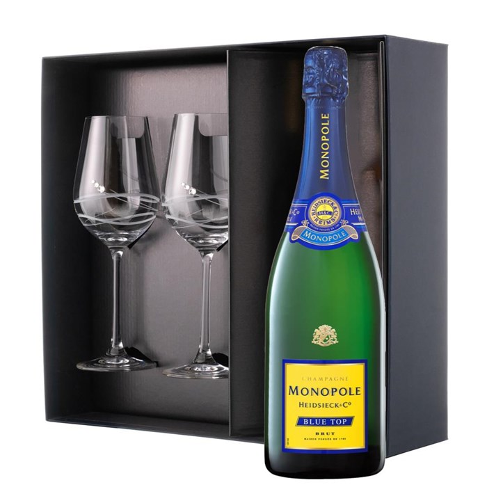 View Monopole Heidsieck & Co Blue Top Brut Champagne 75cl And Venezia Glasses Gift Box Set