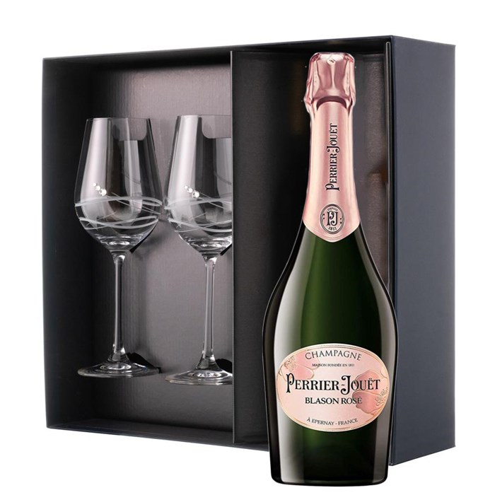 View Perrier Jouet Blason Rose Champagne 75cl And Venezia Glasses Gift Box Set