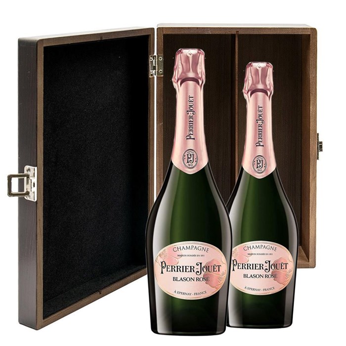 View Perrier Jouet Blason Rose Champagne 75cl Twin Luxury Elm Wood Gift Box (2x75cl)