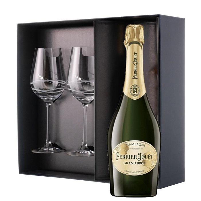 View Perrier Jouet Grand Brut Champagne 75cl And Venezia Glasses Gift Box Set