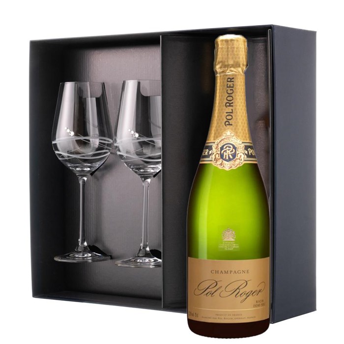 View Pol Roger Rich Demi Sec Champagne 75cl And Venezia Glasses Gift Box Set