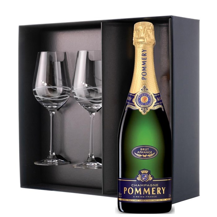 View Pommery Brut Apanage Champagne 75cl And Venezia Glasses Gift Box Set