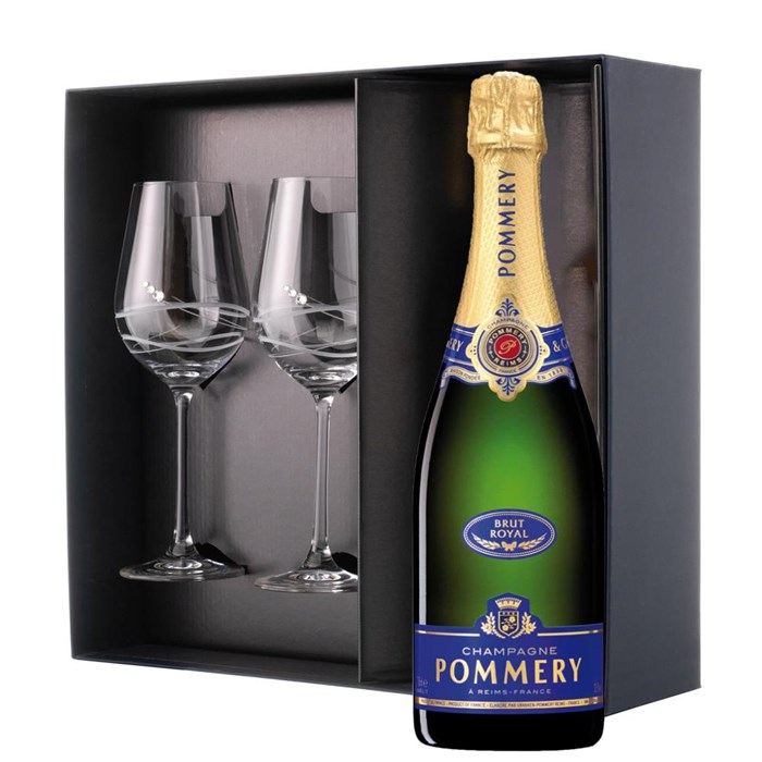 View Pommery Brut Royal Champagne 75cl And Venezia Glasses Gift Box Set