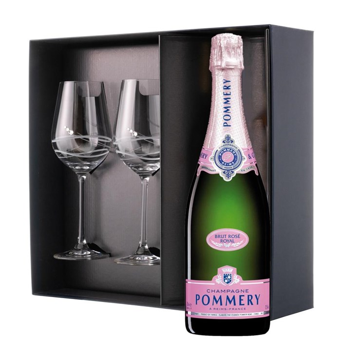 View Pommery Rose Brut Champagne 75cl And Venezia Glasses Gift Box Set