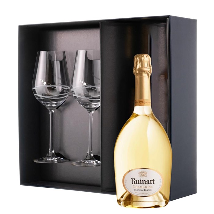 View Ruinart Blanc de Blanc Champagne 75cl And Venezia Glasses Gift Box Set