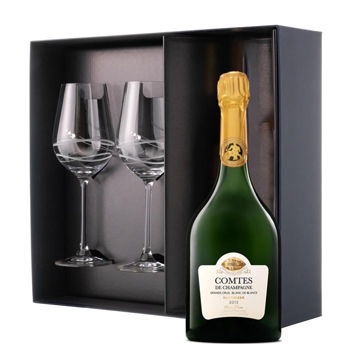 View Taittinger Comtes de Grand Crus Champagne 2013 75cl And Venezia Glasses Gift Box Set