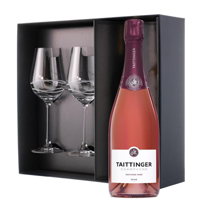 View Taittinger Nocturne Rose Sec Champagne 75cl And Venezia Glasses Gift Box Set