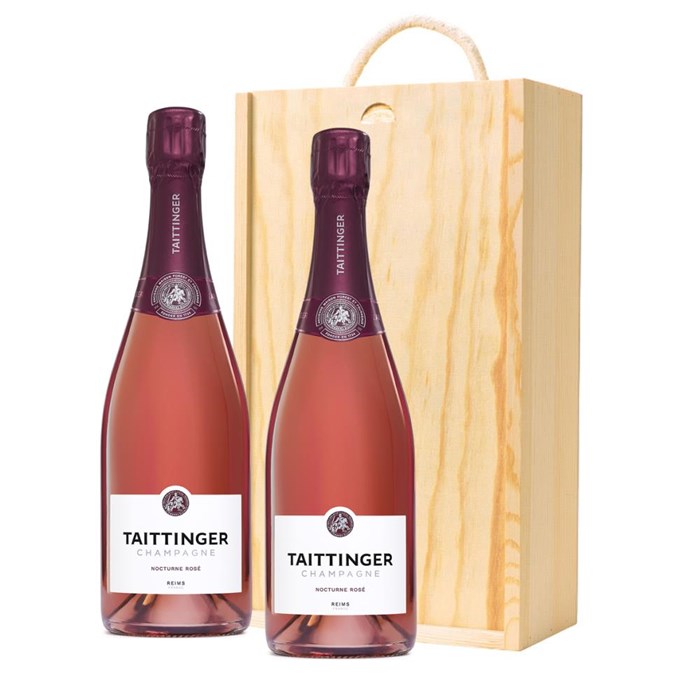 View Taittinger Nocturne Rose Sec Champagne 75cl Twin Pine Wooden Gift Box (2x75cl)