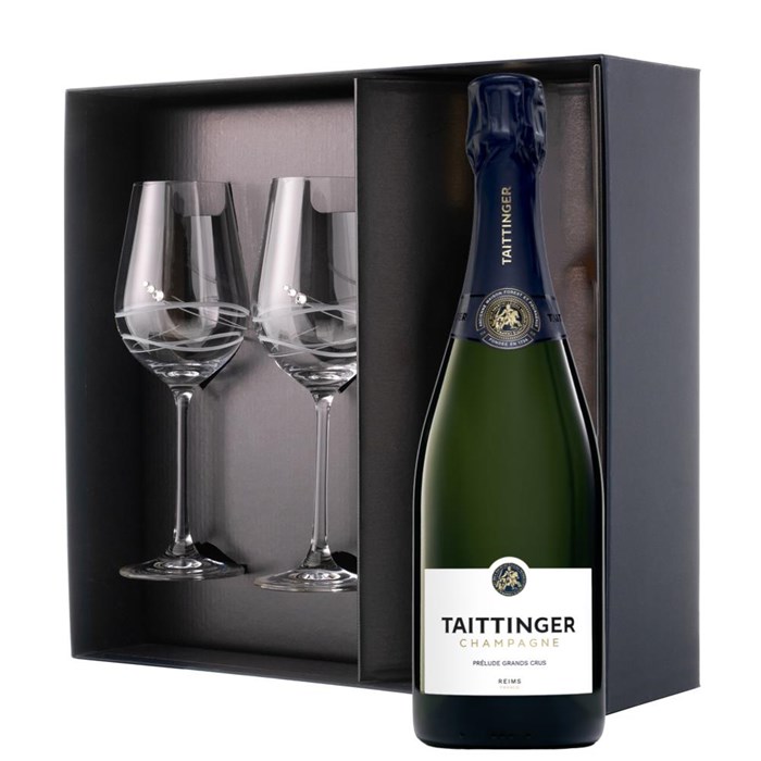 View Taittinger Prelude Grands Crus Champagne 75cl And Venezia Glasses Gift Box Set