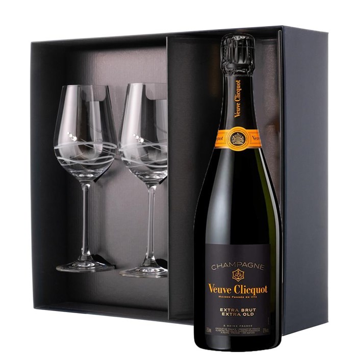 View Veuve Clicquot Extra Brut Extra Old Champagne 75cl And Venezia Glasses Gift Box Set