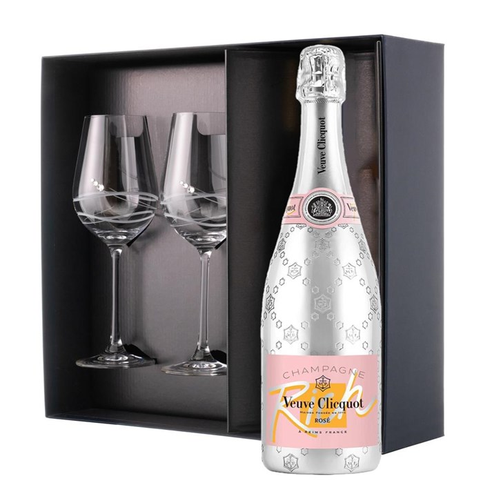 View Veuve Clicquot Rich Rose Champagne 75cl And Venezia Glasses Gift Box Set