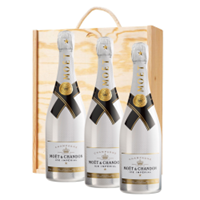 Buy & Send 3 x Moet and Chandon Ice White Imperial 75cl In A Pine Wooden Gift Box